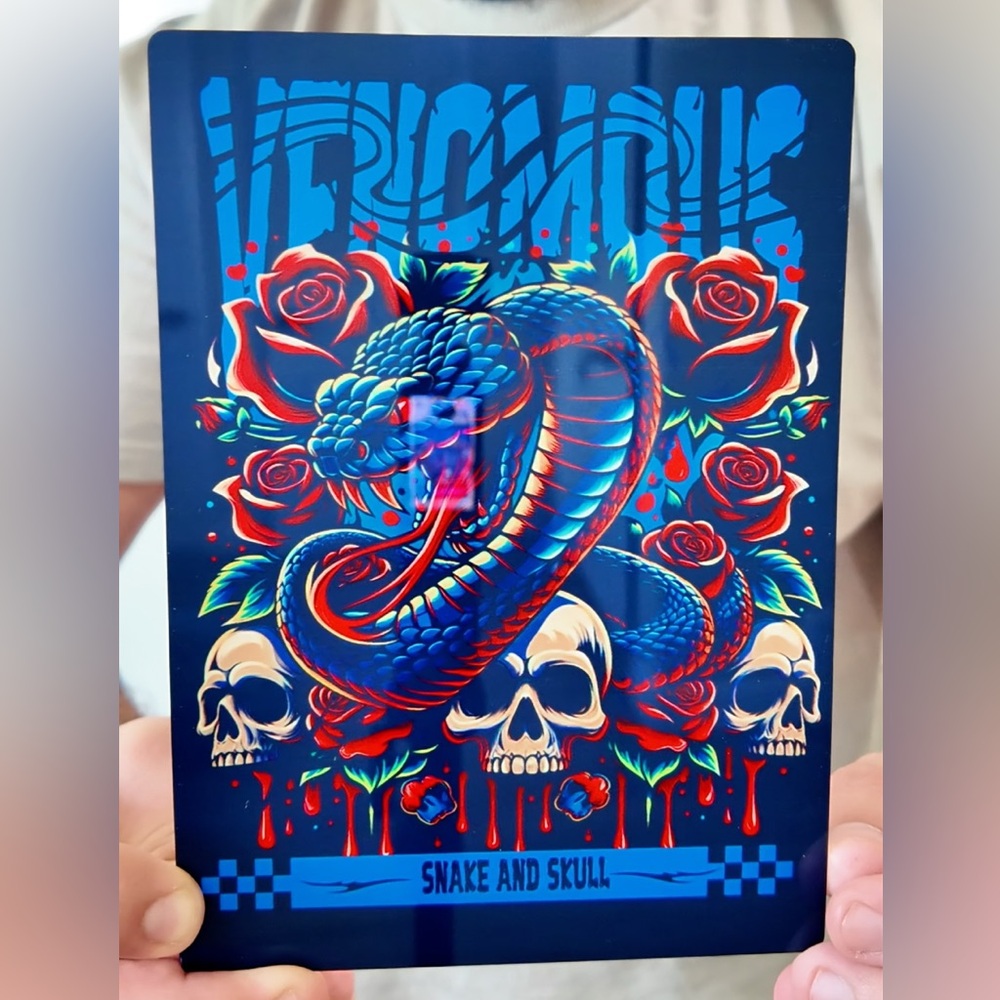Snake and Skull Art Print - Blue and Red Metal Sublimation Print